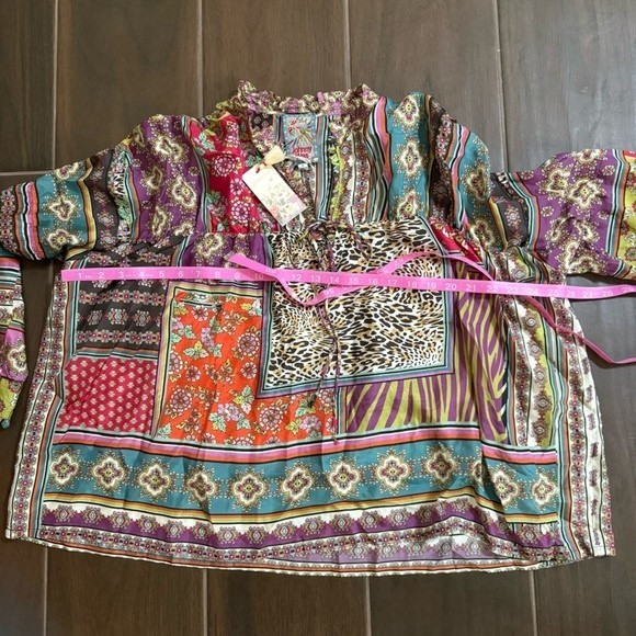 NWT Johnny Was Patch Finn Multicolor V Neck Long Sleeve Silk Blouse Small - Picture 12 of 13